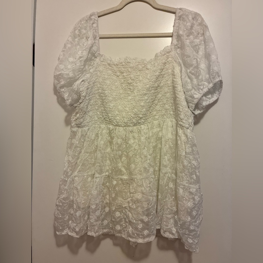 Chic Soul White Lace Smocked Peplum Tunic